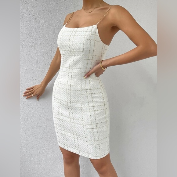 Plaid Chain Strap Cami Bodycon Mini Dress - Picture 4 of 10